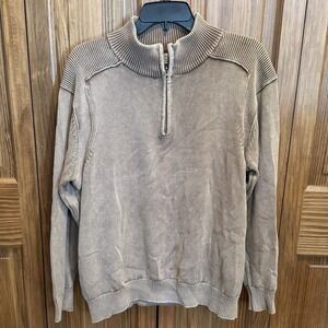 Cabela's Men's M 1/4  Zip Cabin Sweater Ribbed Knit Cotton Taupe Pullover Casual